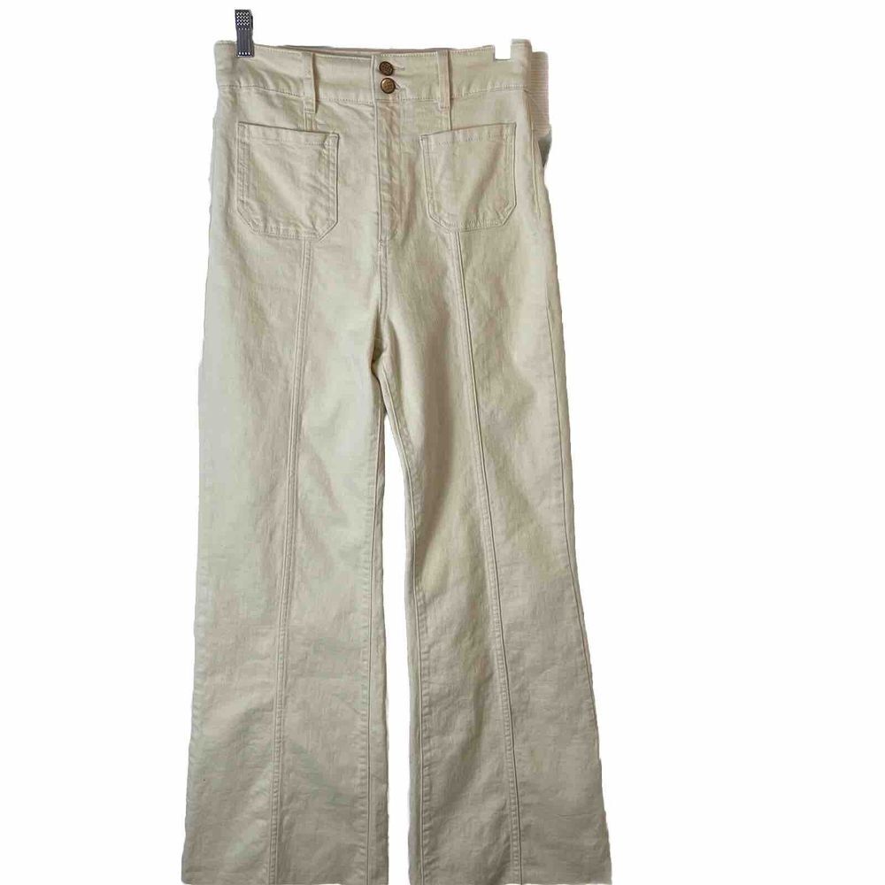Marine Layer Women's Wide Leg Off White Canvas  Jeans Size 6 NWT High Rise 16001